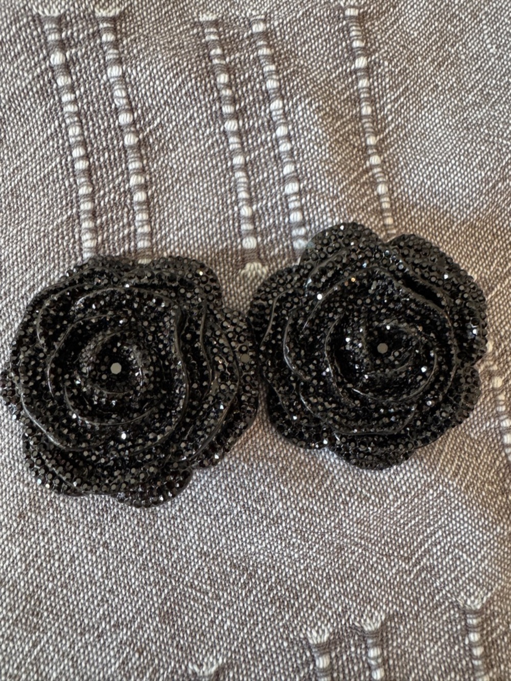 Vintage Set of 2 Black Rose Sparkle Tiny Rhinestones Buttons